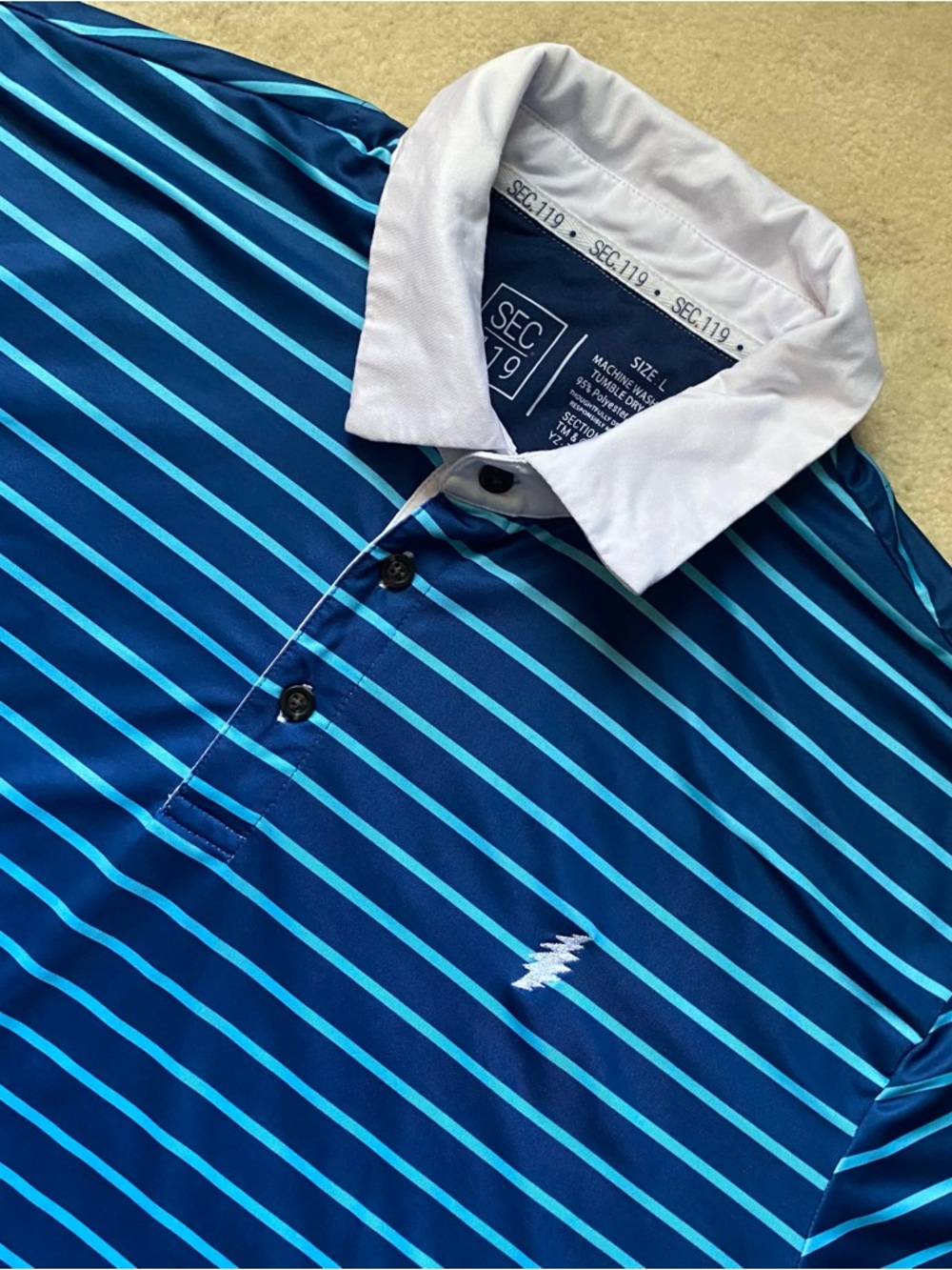 Section 119 Polo Shirt Mens Large BLUE Grateful Dead Large Lightning Bolt Golf